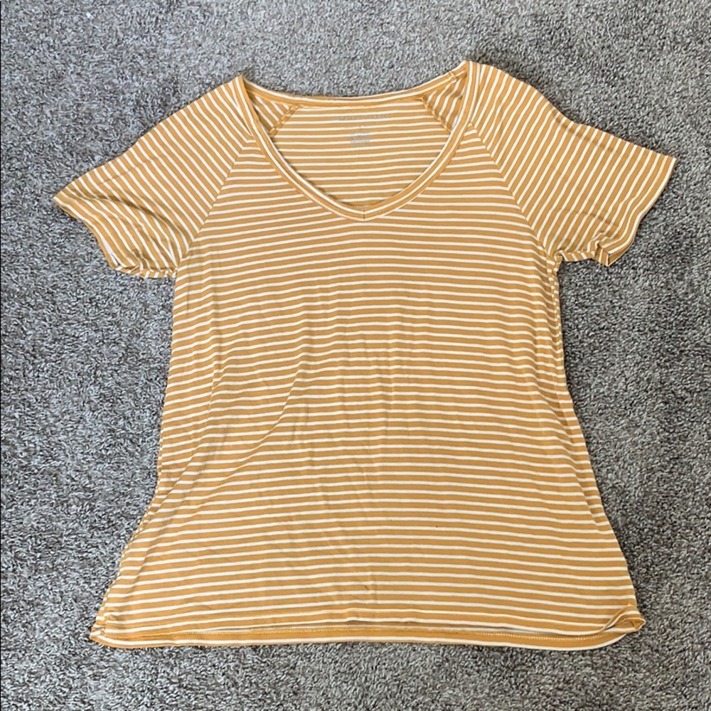 yellow striped swoop neck t-shirt